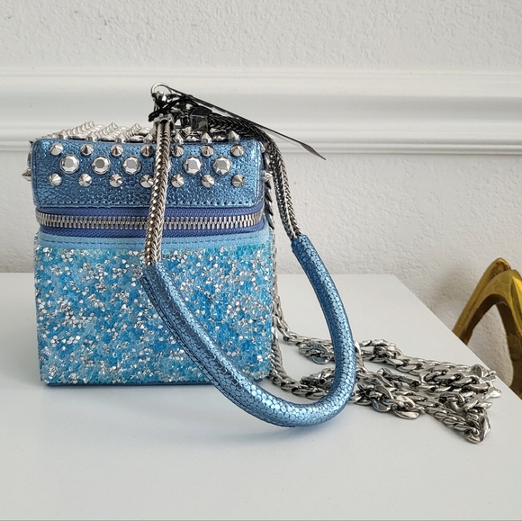 MCM Blue Studded Cube Leather Pouch - Picture 5 of 8